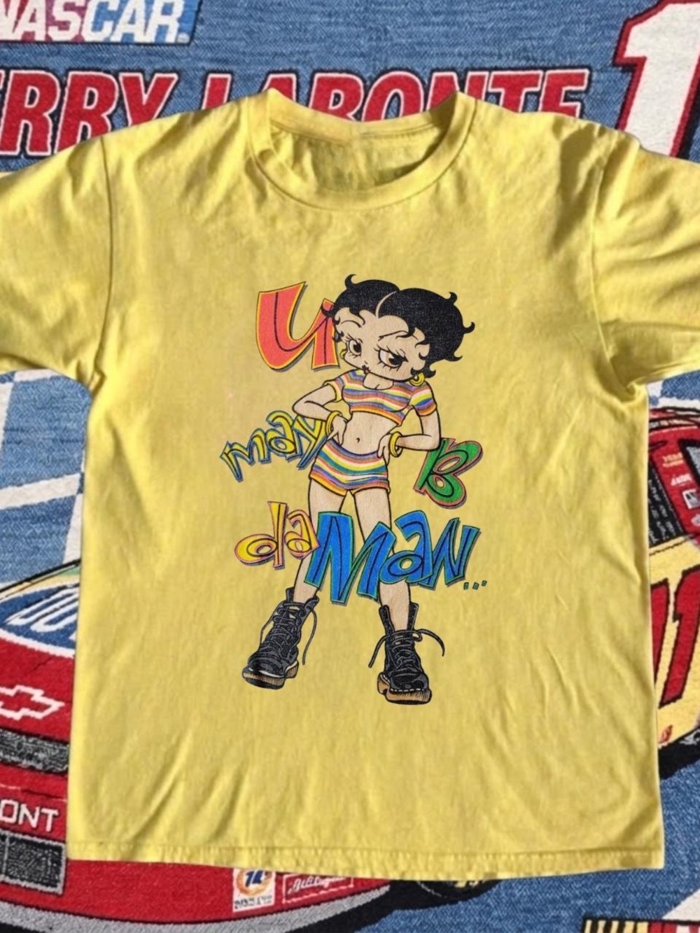 Gildan Yellow Betty Boop Rainbow Graphic Tee